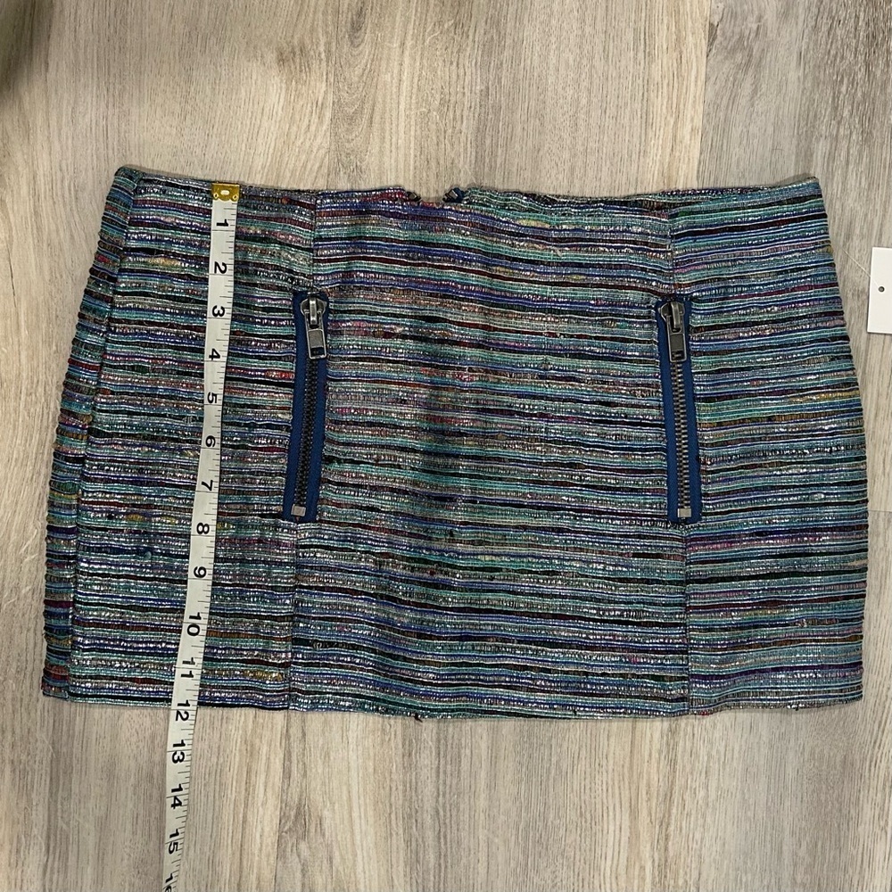 NWT Chaser Woven Silk Mini Skirt Colorful Metallic Stripes Zipper Size M - Picture 2 of 8